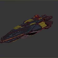 Futuristic Spaceship Model With Detailed Blue Orange Design And Complex Structural Features